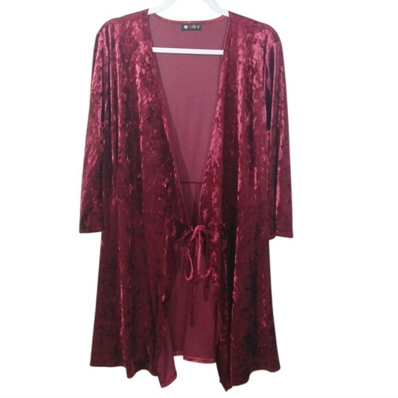 Velvet Tie Front Long Sleeve Longline Cardigan 1XL - Picture 1 of 9